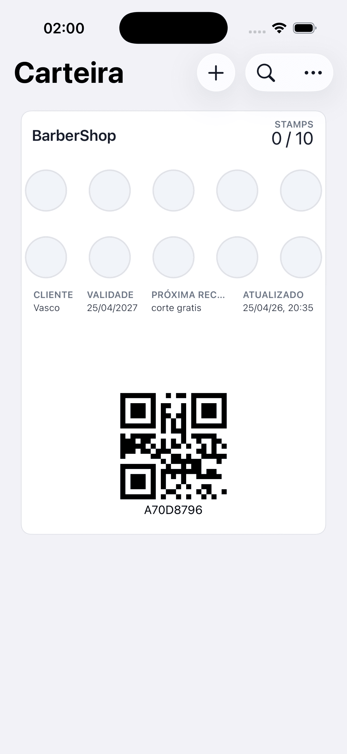 Cartão de fidelidade ORAS na Carteira da Apple